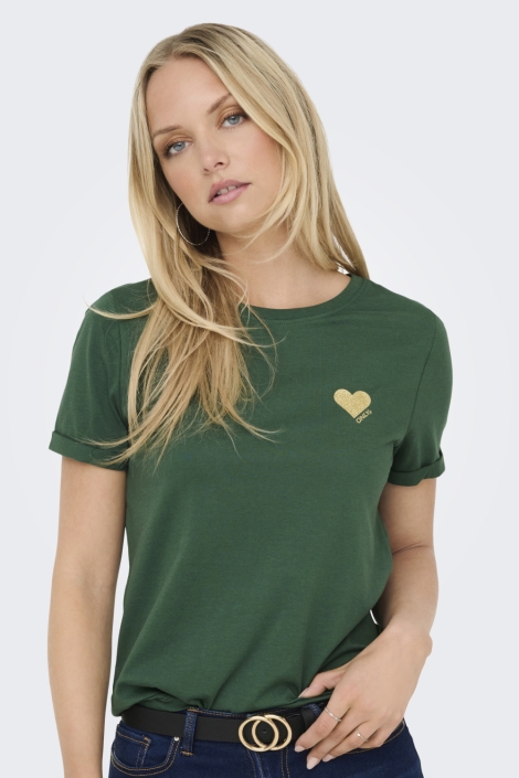 Only groene dames t-shirt | Model vooraanzicht