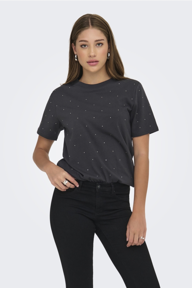 Only grijze dames t-shirt | Model vooraanzicht