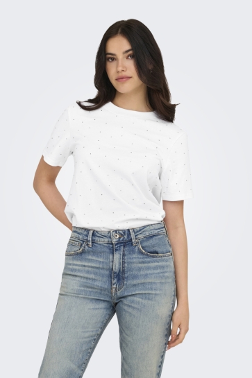 Only ONLMONJA S/S STUDS TEE JRS 15340939 White/STUDS