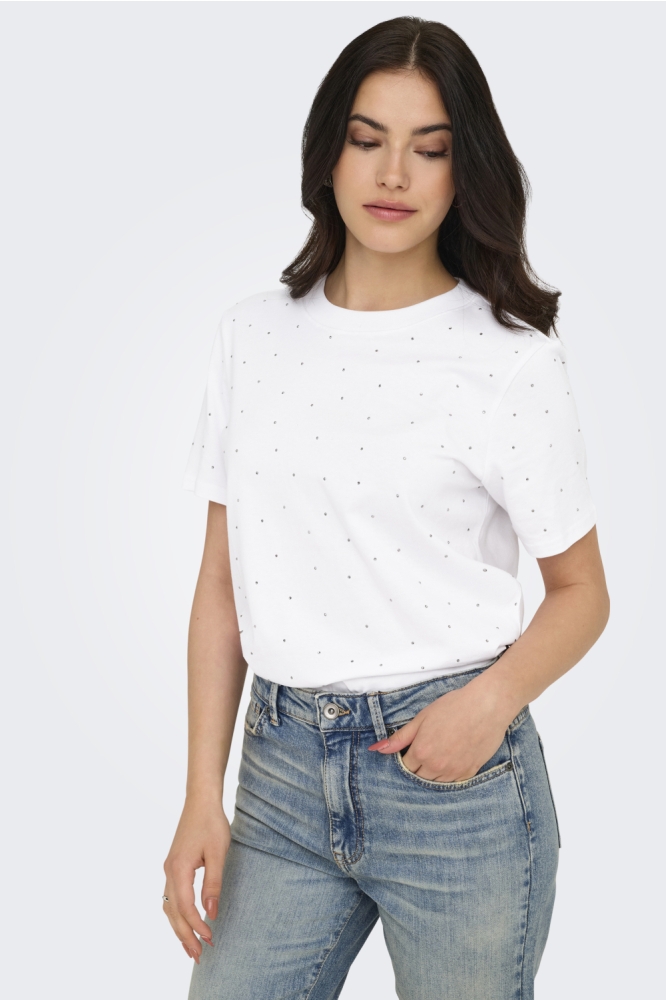 Only witte dames t-shirt | Model vooraanzicht