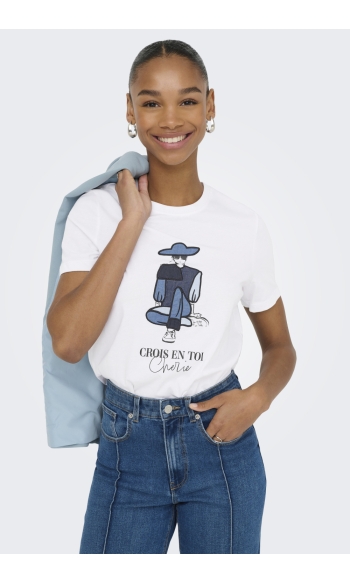 ONLEMMA LIFE REG S/S LADY TOP JRS 15329752 BRIGHT WHITE/CHERIE PANTS
