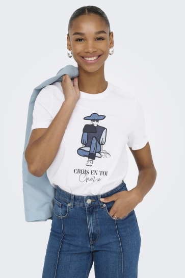 Only T-shirt ONLEMMA LIFE REG S/S LADY TOP JRS 15329752 BRIGHT WHITE/CHERIE PANTS