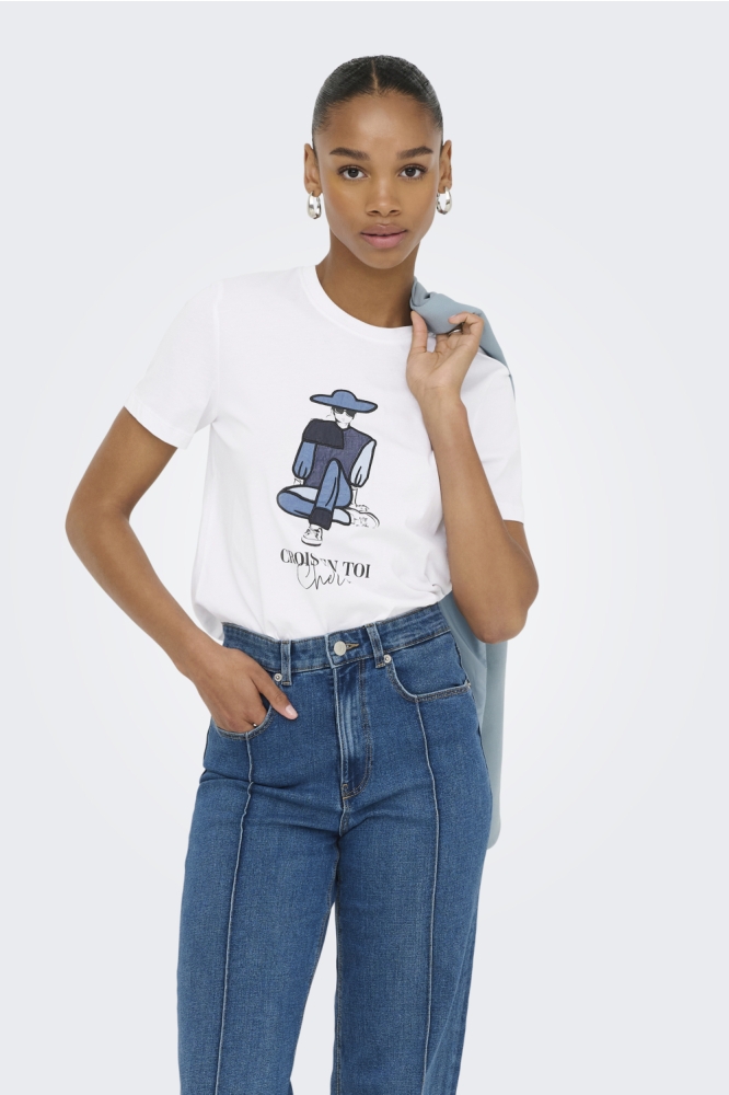 Only witte dames t-shirt | Model vooraanzicht