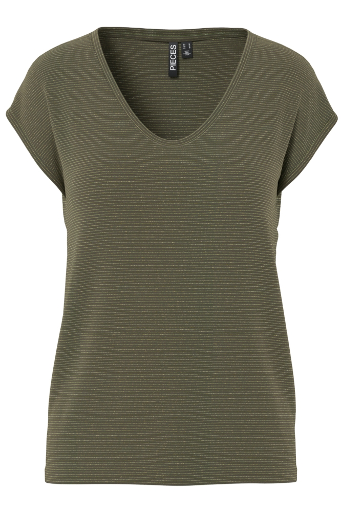 Pieces groene dames t-shirt | Vooraanzicht