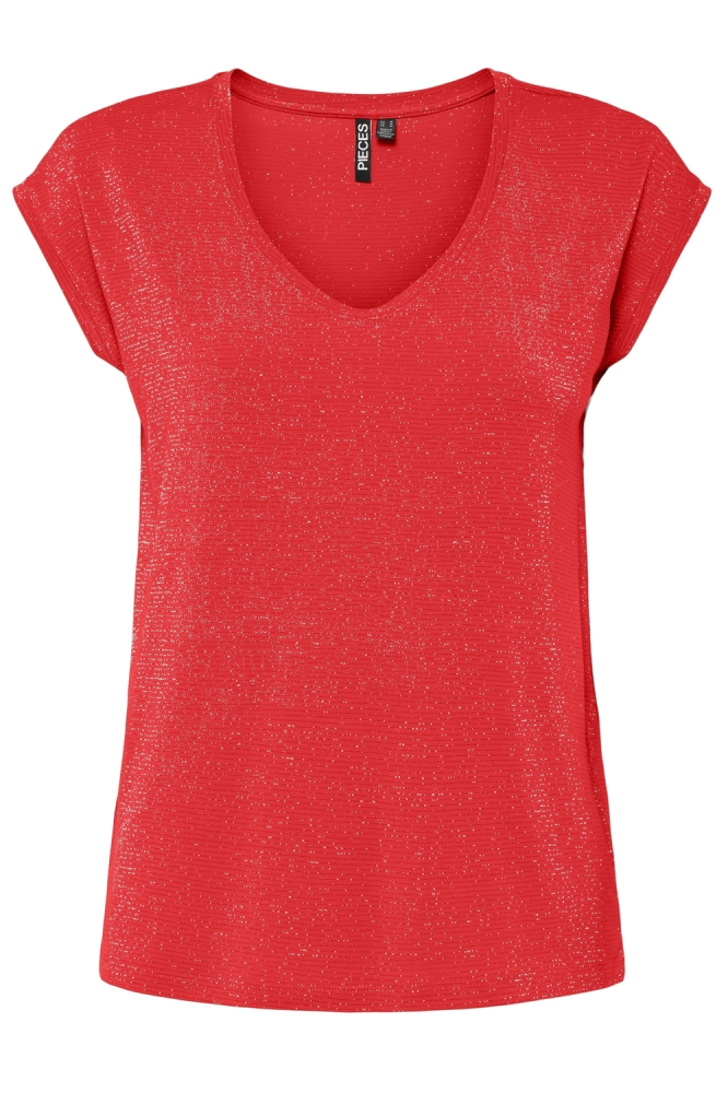 Pieces rode dames t-shirt | Vooraanzicht