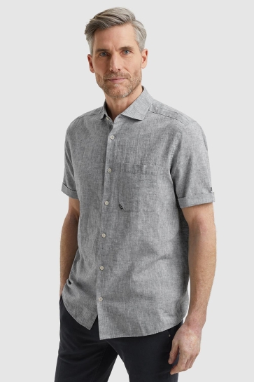 Vanguard short sleeve shirt linen cotton bl Grijs