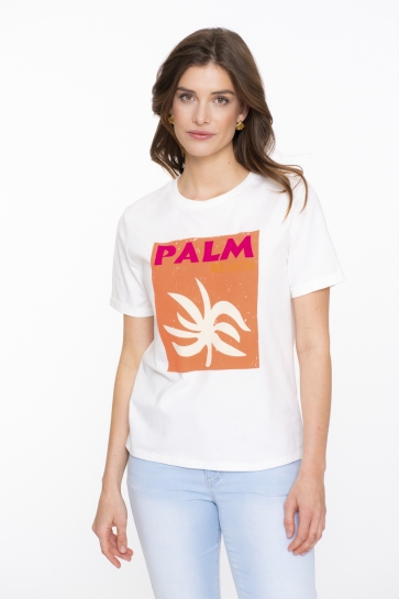 Geisha BASIC T SHIRT MET PALM GRAPHIC 52413 41 000010 OFF WHITE/ORANGE