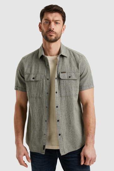 PME legend short sleeve shirt linen dobby Groen