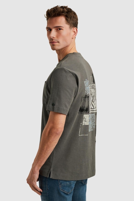 Cast Iron grijze heren t-shirt | Model zijaanzicht
