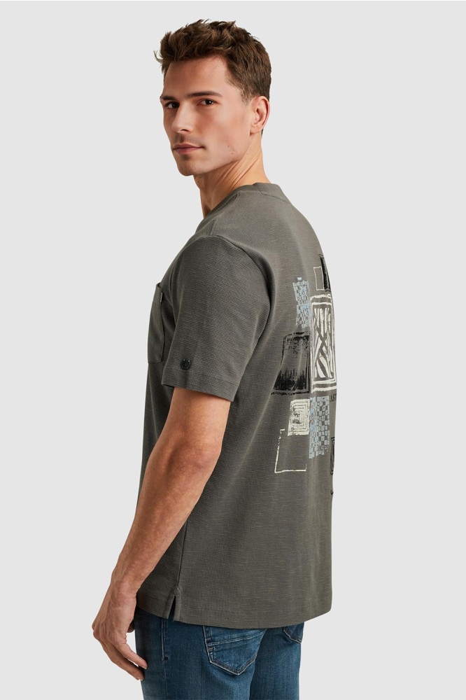 Cast Iron grijze heren t-shirt | Model zijaanzicht
