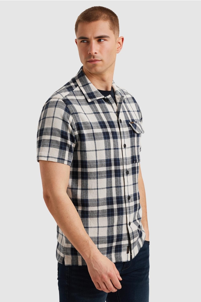 PME legend blauwe heren overhemd | Model zijaanzicht