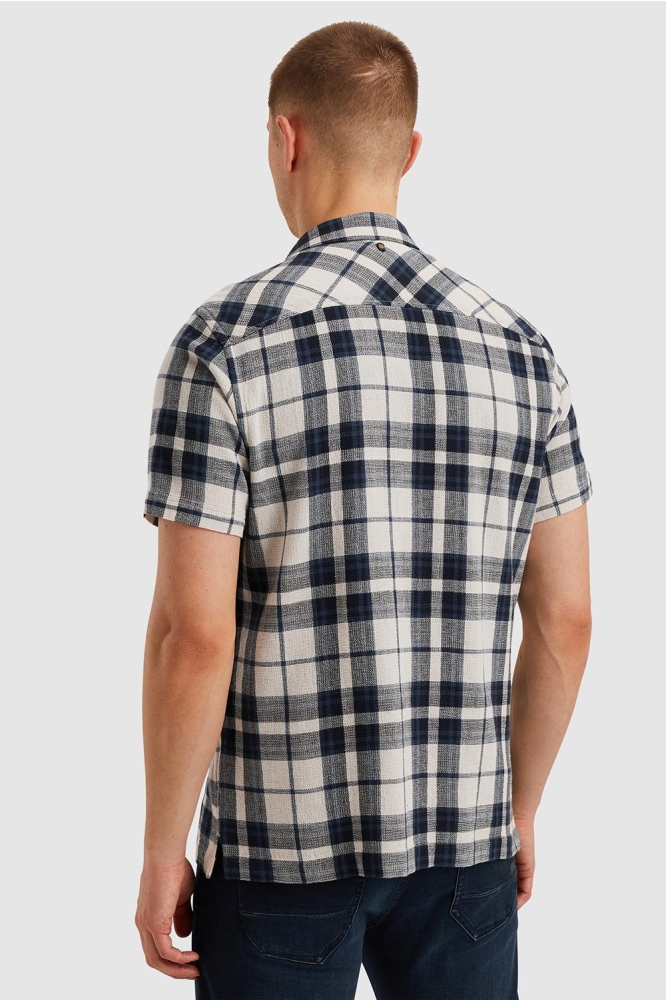 PME legend blauwe heren overhemd | Model achteraanzicht