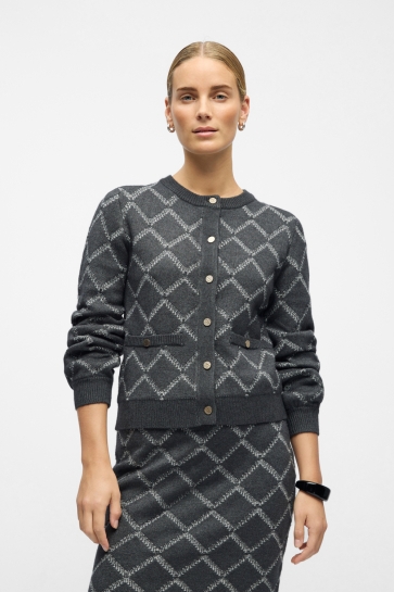 Object Vest OBJPILUNA L/S RE KNIT CARDIGAN 142 23047951 DARK GREY MELAN/CLOUD DANCER