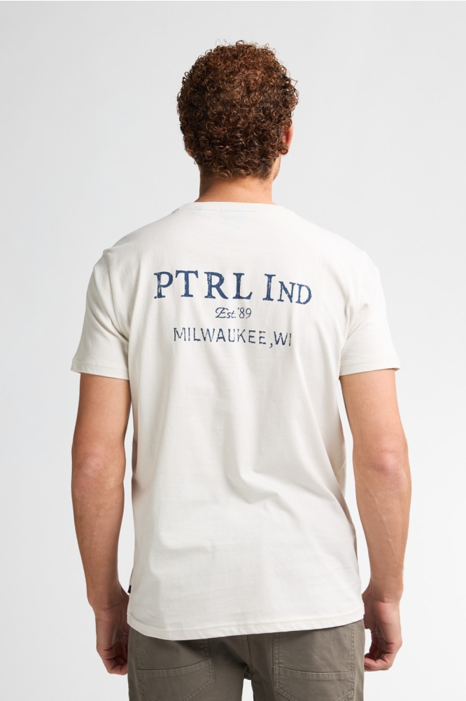 Petrol Industries ecru heren t-shirt | Model achteraanzicht