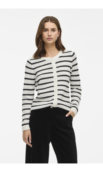 VIDALO O-NECK L/S KNIT CARDIGAN - N 14112299 White Alyssum/BLACK