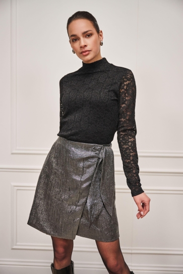 EsQualo T-shirt TOP LACE LUREX STRETCH W25 30713 000 black