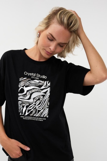 EsQualo T SHIRT CRYSTAL STUDIO W25 05715 000 black