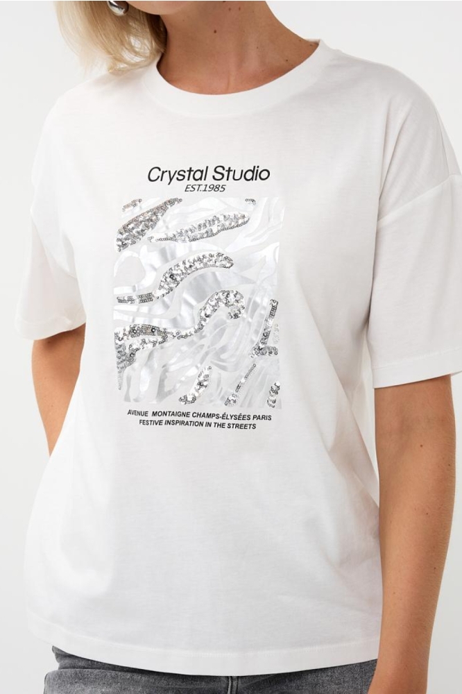 EsQualo witte dames t-shirt | Model vooraanzicht