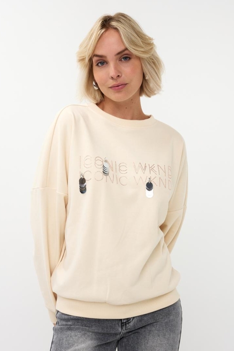 EsQualo beige dames sweater | Model vooraanzicht