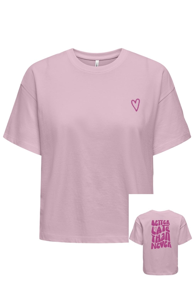 Only roze dames t-shirt | Vooraanzicht