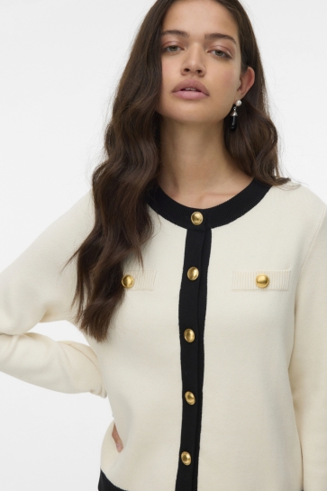 Vero Moda VMOLI LS O-NECK CARDIGAN 10336384 Birch/W. BLACK