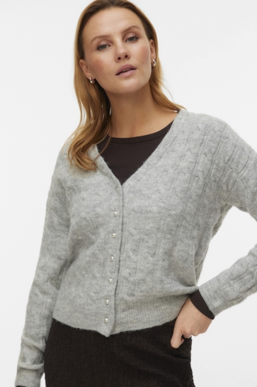 Vero Moda Vest VMMARLIN LS V-NECK CARDIGAN 10334907 LIGHT GREY MELANGE/W. PEARL BUTTONS