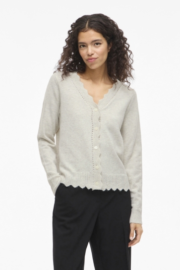 Vila Vest VINIKOLINA V-NECK L/S KNIT CARDIGAN 14112175 SUPER LIGHT NATURAL