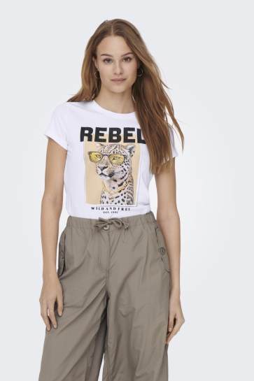 Only T-shirt ONLVIBE LIFE S/S GLASSES TOP BOX JR 15291975 BRIGHT WHITE/VIBE REBEL