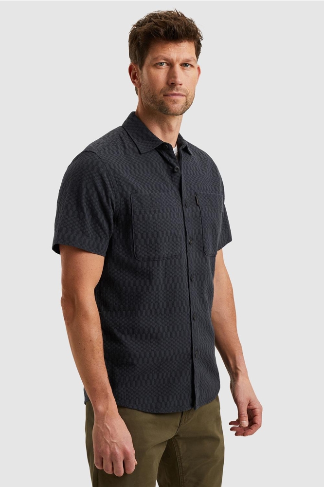 PME legend blauwe heren overhemd | Model zijaanzicht