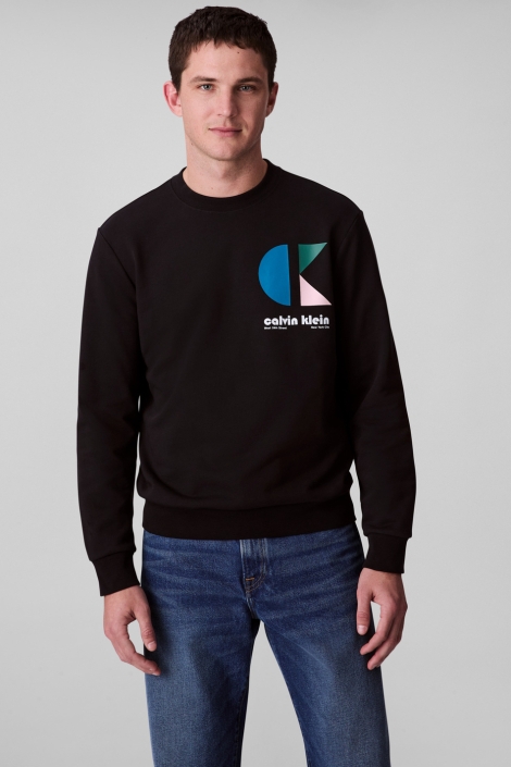 Calvin Klein zwarte heren sweater | Model vooraanzicht