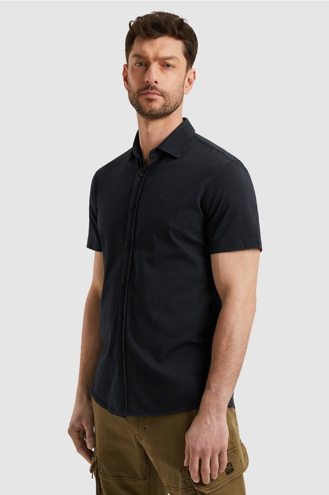 PME legend blauwe heren overhemd | Model zijaanzicht