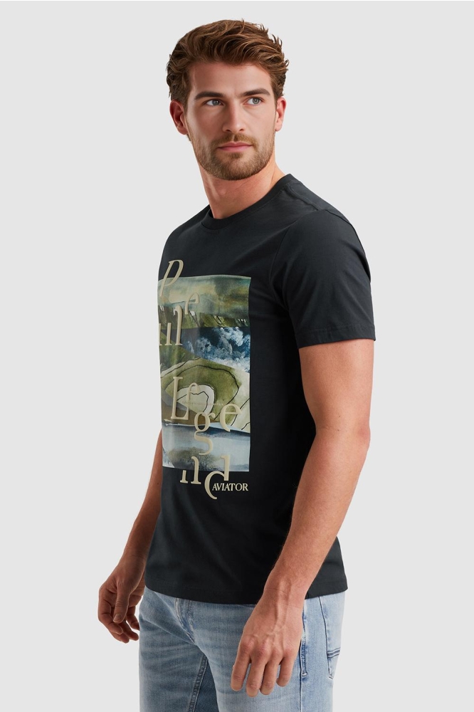 PME legend blauwe heren t-shirt | Model zijaanzicht