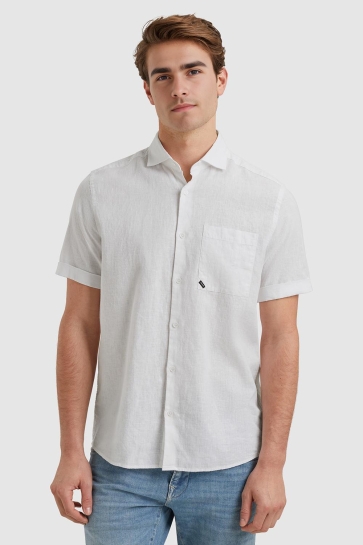Vanguard short sleeve shirt linen cotton bl Wit