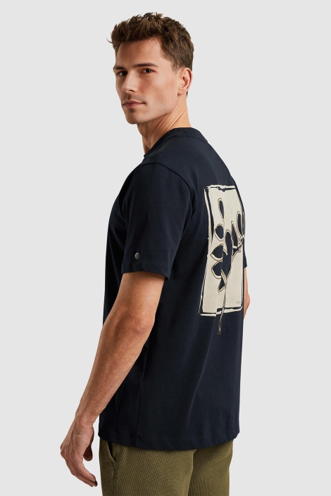 Cast Iron blauwe heren t-shirt | Model zijaanzicht