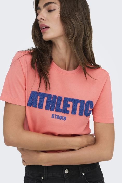 Only oranje dames t-shirt | Model vooraanzicht