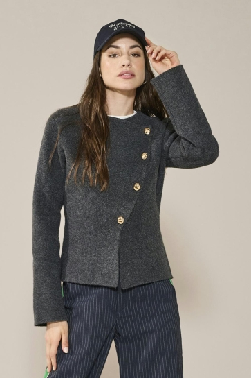 Only ONLMELLA LIFE LS BUTTON JACKET KNT 15365335 DARK GREY MELAN/GOLD BUTTON