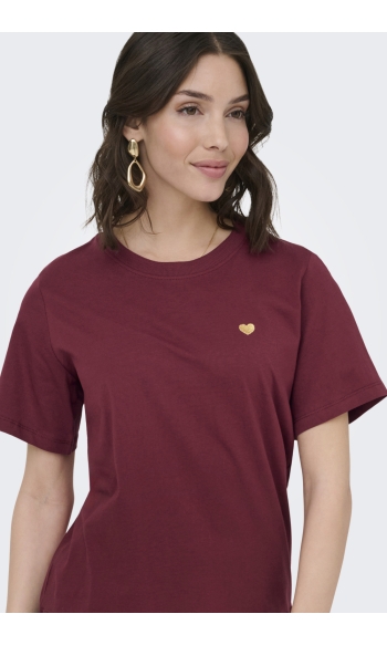 JDYPISA S/S PRINT TOP JRS NOOS 15298612 CABERNET/GOLD HEART
