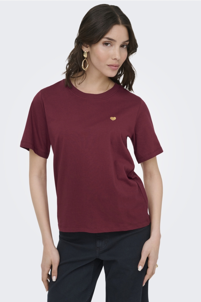 Jacqueline de Yong bordeaux dames t-shirt | Model vooraanzicht