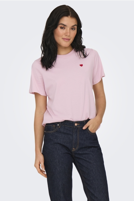 Jacqueline de Yong roze dames t-shirt | Model vooraanzicht