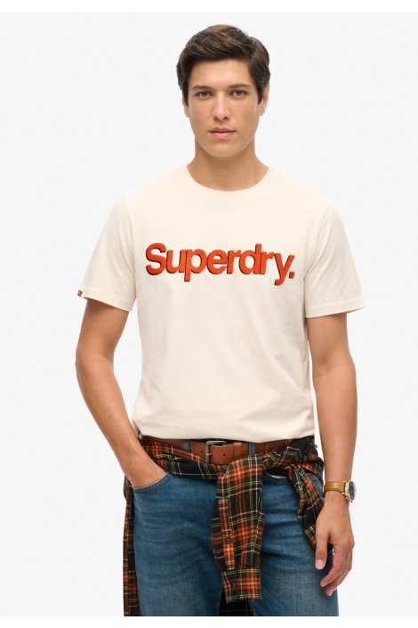 Superdry beige heren t-shirt | Model vooraanzicht