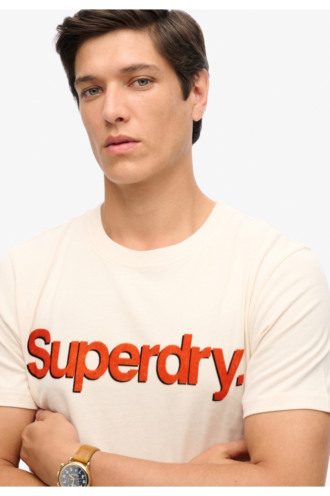 Superdry beige heren t-shirt | Close up