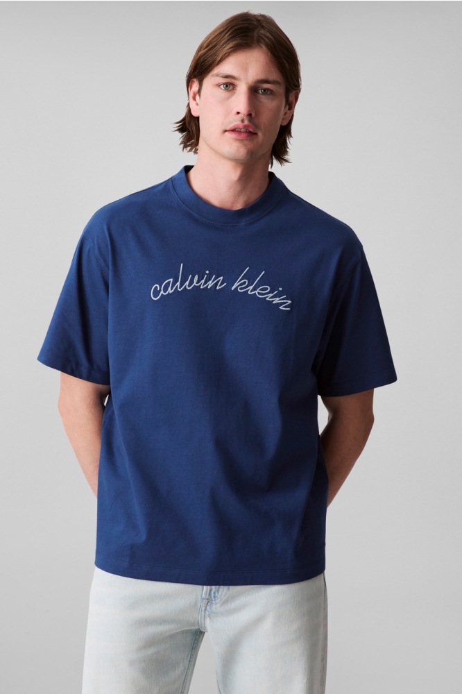 Calvin Klein blauwe heren t-shirt | Model vooraanzicht