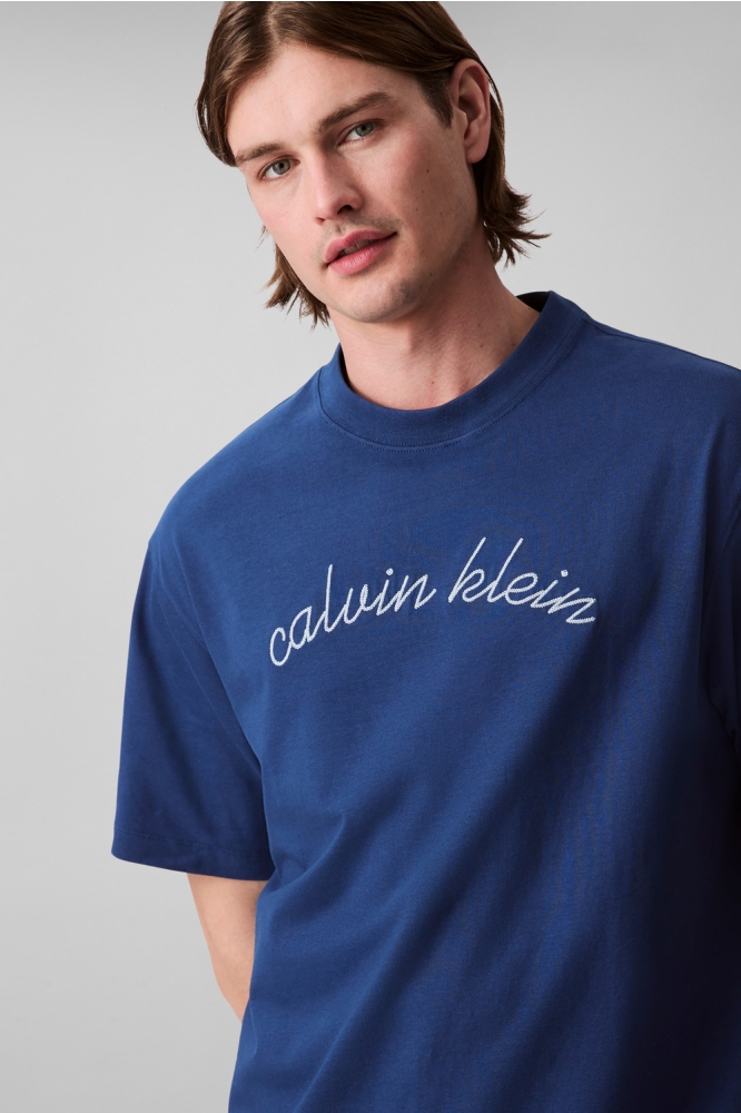 Calvin Klein blauwe heren t-shirt | Close up