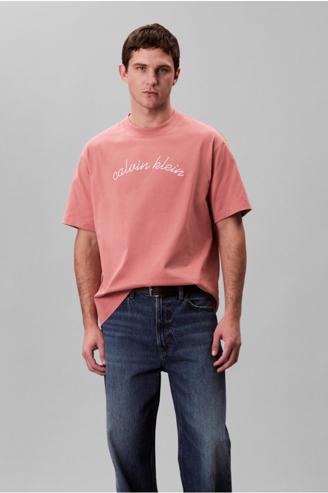 Calvin Klein oranje heren t-shirt | Model vooraanzicht