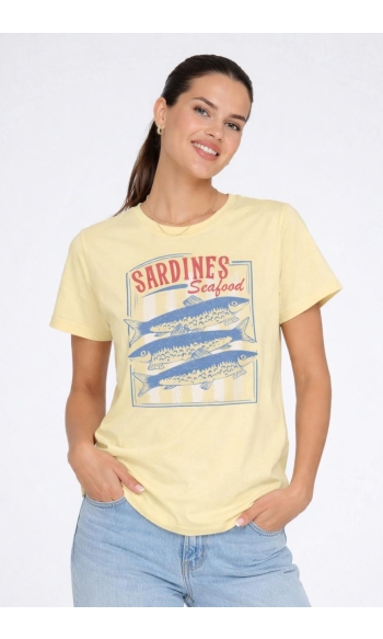 ONLTRUDY S/S BOXY TEE CS JRS 15338541 Pastel Yellow/Sardines
