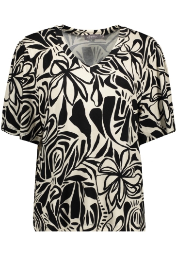 Geisha T-shirt JAZZ T SHIRT MET V HALS EN PATROON 52445 60 000999 BLACK/OFF-WHITE