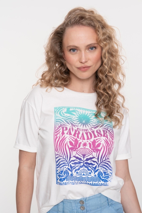 Geisha witte dames t-shirt | Model vooraanzicht