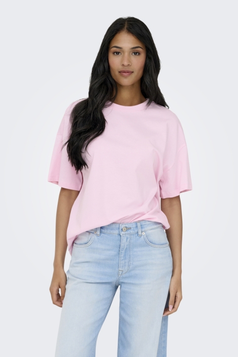 Jacqueline de Yong roze dames t-shirt | Model vooraanzicht