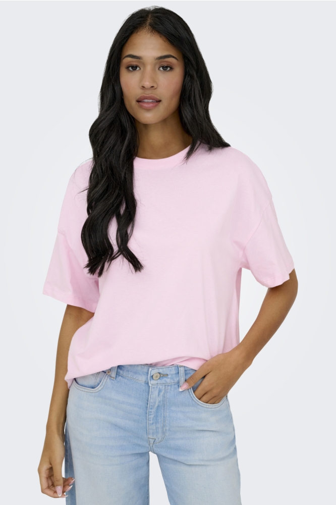 Jacqueline de Yong roze dames t-shirt | Model vooraanzicht