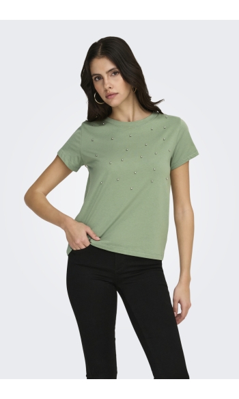 JDYHESTER LIFE S/S STUD TOP JRS 15363528 HEDGE GREEN/STUDS